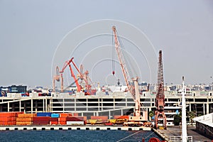 Cargo terminal for transshipment of grain, containers and other goods. Jeddah Port, Saudi Arabia
