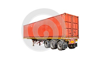 Cargo trailer truck with orange container isolate on white background