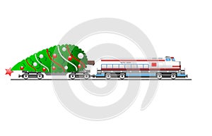 Cargo train with christmas tree