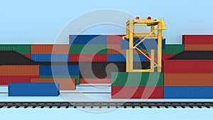 Cargo train platform with freight train container