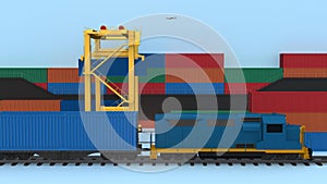 Cargo train platform with freight train container