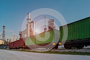 Cargo train platform with freight train Containers on the train