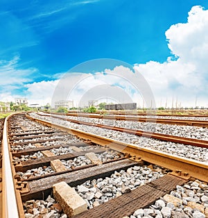 Cargo train platform at sunset with container