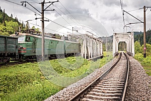 Cargo train and railway bridge