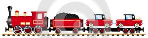 Cargo train with red steam locomotive