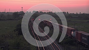 Cargo Train Transportation on Railways, Freight Train Running Towards Station