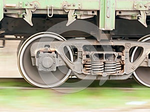 Cargo train wheels in motion