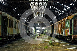 Cargo trains in old train depot