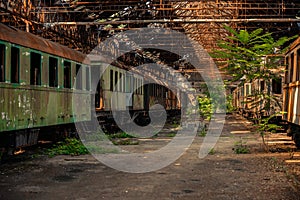 Cargo trains in old train depot