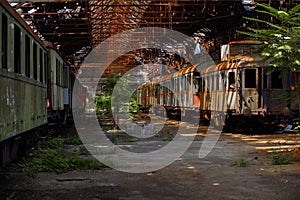 Cargo trains in old train depot