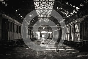 Cargo trains in old train depot