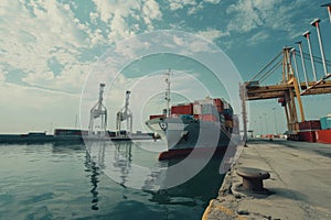 cargo transportation. ship with containers at the pier