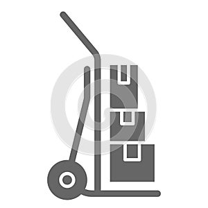 Cargo trolley solid icon, delivery symbol, Hand truck vector sign on white background, Delivery trolley with boxes icon