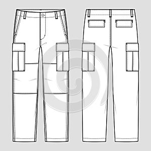 Cargo trousers. Vector technical sketch. Mockup template