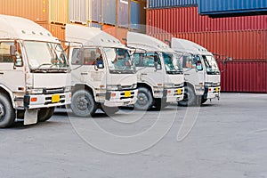 Cargo truck with container box for export import shipping at yard