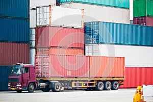 Cargo truck in container depot photo