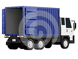Cargo truck with container Truck with 10 wheels and blue container isolated on white backgrounds with clipping path illustration