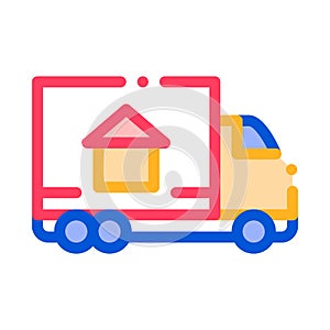 Cargo Truck Delivery To House Vector Sign Icon