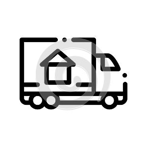Cargo Truck Delivery To House Vector Sign Icon