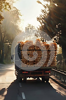 Cargo truck full of waffles on the road in the french countryside.