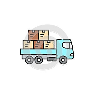 Cargo truck with goods olor line icon. Pictogram for web page, mobile app