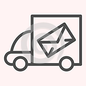 Cargo truck line icon. Mail delivery. shipping packages. Postal service vector design concept, outline style pictogram