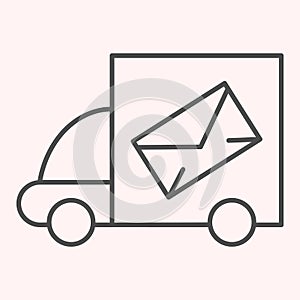 Cargo truck thin line icon. Mail delivery. shipping packages. Postal service vector design concept, outline style