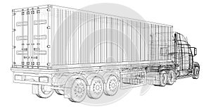 Cargo Truck Trailer. Wire-frame. EPS10 format. Vector rendering of 3d