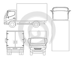 Cargo Truck transportation on outline. Fast delivery or logistic transport. Easy color change. Template vector isolated