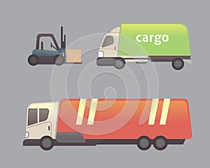 Cargo truck transportation vector set