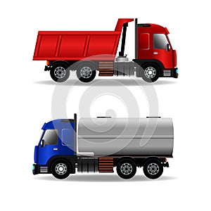 Cargo trucks isolated on white