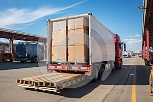 Cargo trucks transfer cargoes at the port