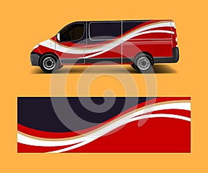 Cargo van decal with green wave shapes , truck and car wrap vector, Graphic abstract stripe designs for wrap branding vehicle photo