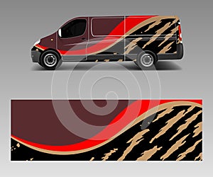 Cargo van decal with green wave shapes , truck and car wrap vector, Graphic abstract stripe designs for wrap branding vehicle