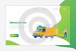 Cargo Van delivery car vehicle with Containers Flat vector illustration. Delivery Shipment concept