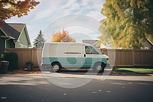 cargo van parked in a residential driveway during movein