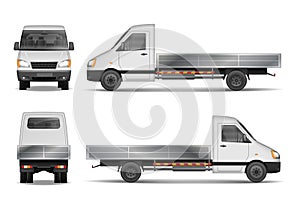 Cargo van vector illustration isolated on white. City commercial lorry. delivery vehicle mockup from side, front and
