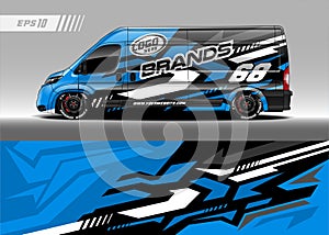 Cargo van wrap designs. Graphic abstract stripe racing background kit designs for vehicle.