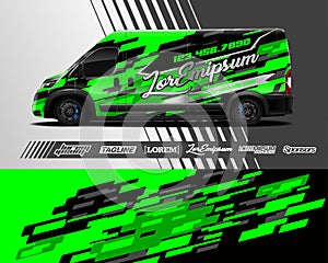 Cargo van wrap designs. Graphic abstract stripe racing background kit designs for vehicle.