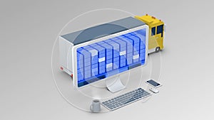 A cargo vehicle is going through a mobile x-ray control. Cargo scanning
