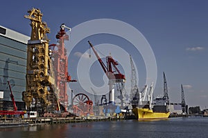 Cargo vessel on the port of rotterdam