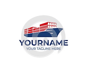 Cargo vessel ship logo design. Container ship vector design