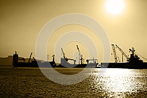 Cargo vessels silhouettes