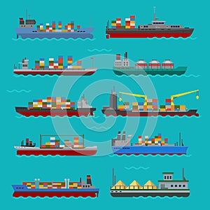 Cargo vessels and tankers shipping delivery bulk carrier train ferry freight industrial goods boat tankers isolated