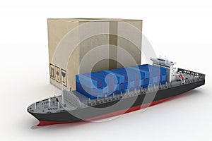 Cargoship with box on white
