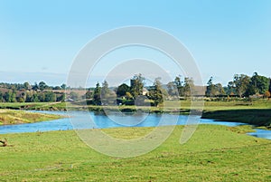 Carham church and village on river Tweed