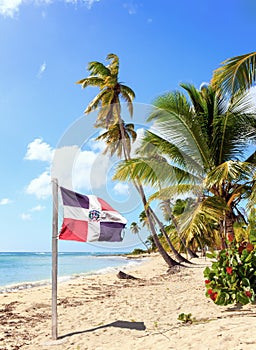 Caribbean beach and Dominican Republic flag