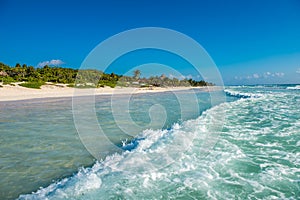 Caribbean beach panorama, Tulum, Mexico