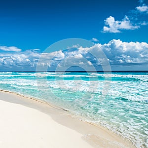 Caribbean beach panorama, Tulum, Mexico