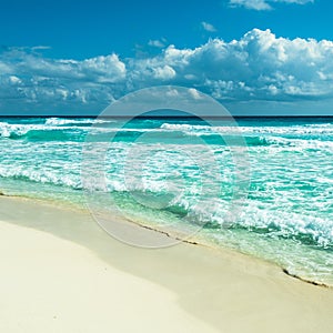 Caribbean beach panorama, Tulum, Mexico photo